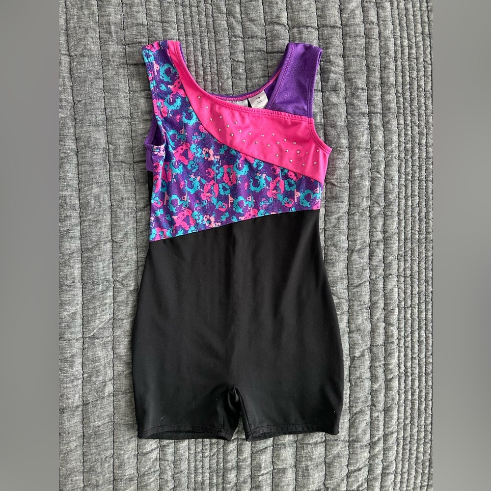 Danskin Pink and Purple Gymnastics Leotard Unitard Biketard 7/8